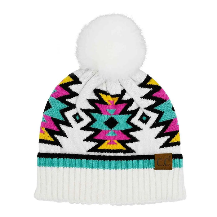 HTE0030 Penelope Southwest Pattern Pom Beanie - LECCE