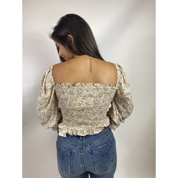 Floral Sweetheart Sruched Crop Top