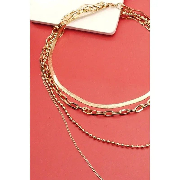 Intriguing Multi Layer Brass Chain Necklace - LECCE