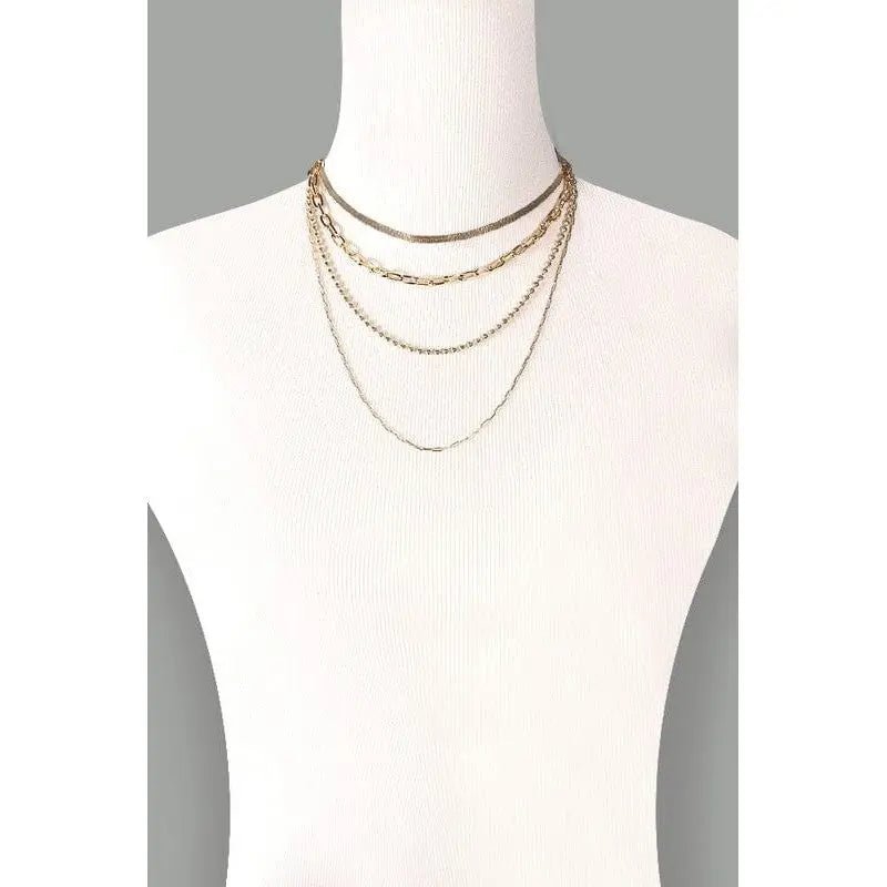 Intriguing Multi Layer Brass Chain Necklace - LECCE