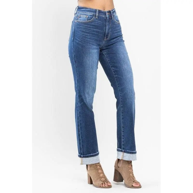 Judy Blue High Waist Contrast Wash Thermal Straight - LECCE