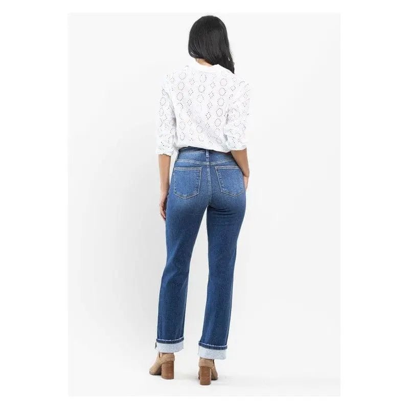 Judy Blue High Waist Contrast Wash Thermal Straight - LECCE