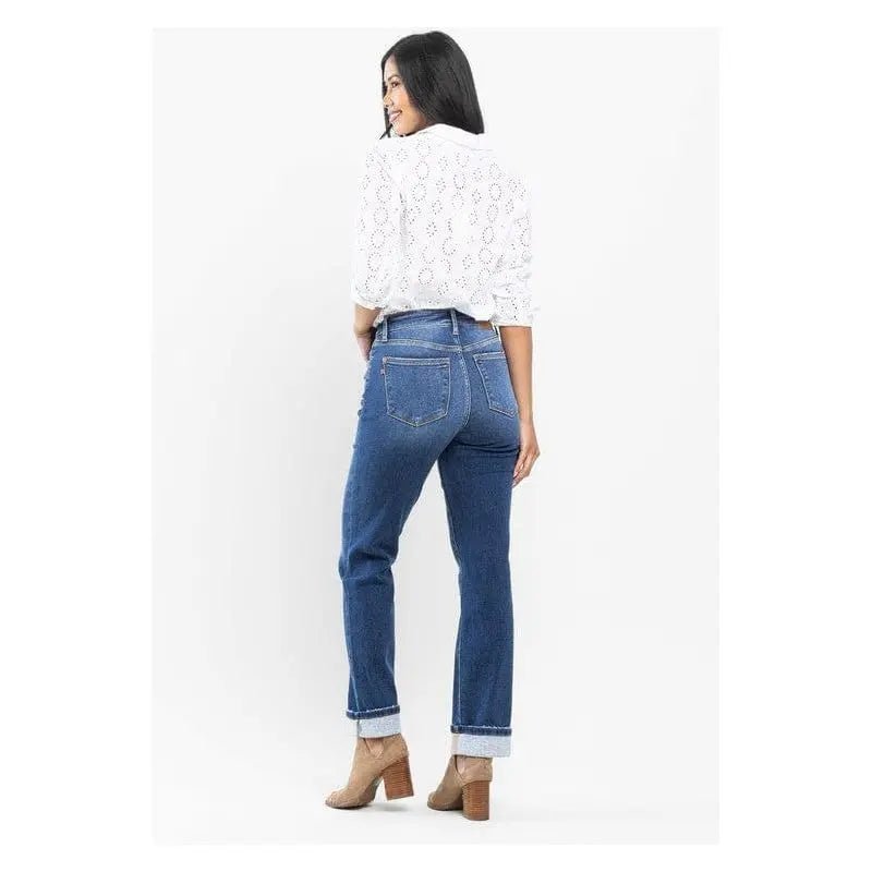 Judy Blue High Waist Contrast Wash Thermal Straight - LECCE