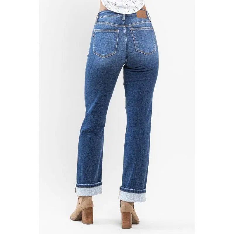 Judy Blue High Waist Contrast Wash Thermal Straight - LECCE