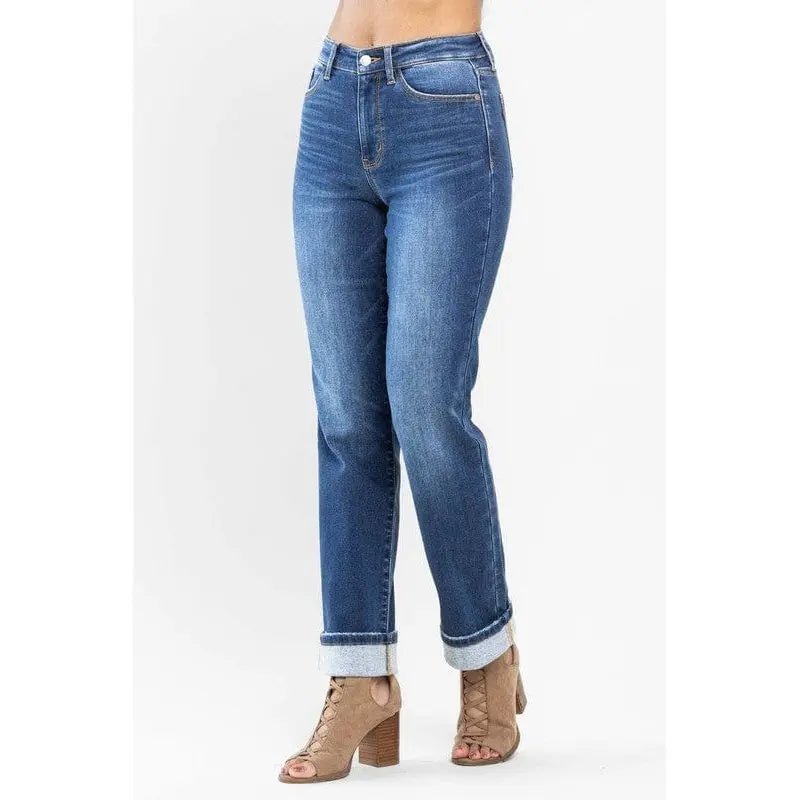 Judy Blue High Waist Contrast Wash Thermal Straight - LECCE
