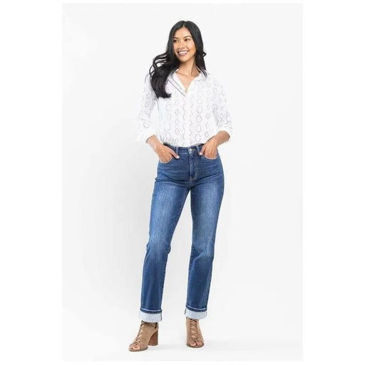 Judy Blue High Waist Contrast Wash Thermal Straight - LECCE