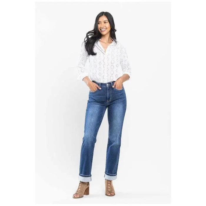 Judy Blue High Waist Contrast Wash Thermal Straight - LECCE