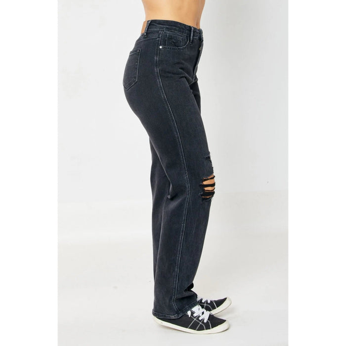 Judy Blue High Waist Rigid Magic 90's Knee Destroy Straight - LECCE