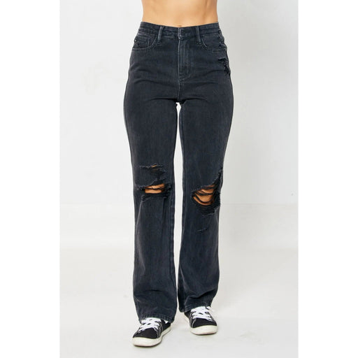 Judy Blue High Waist Rigid Magic 90's Knee Destroy Straight - LECCE