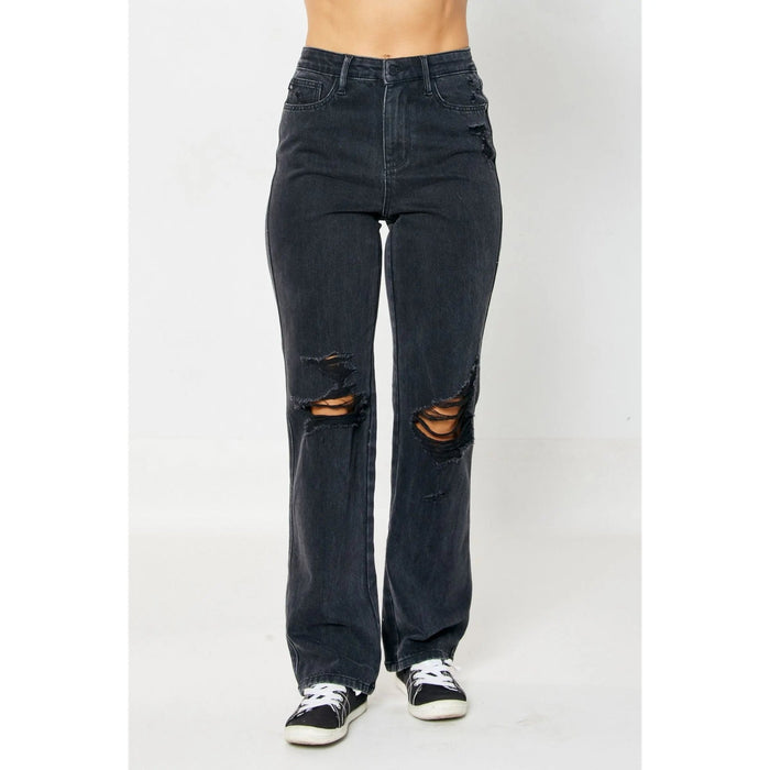 Judy Blue High Waist Rigid Magic 90's Knee Destroy Straight - LECCE