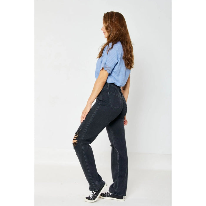 Judy Blue High Waist Rigid Magic 90's Knee Destroy Straight - LECCE