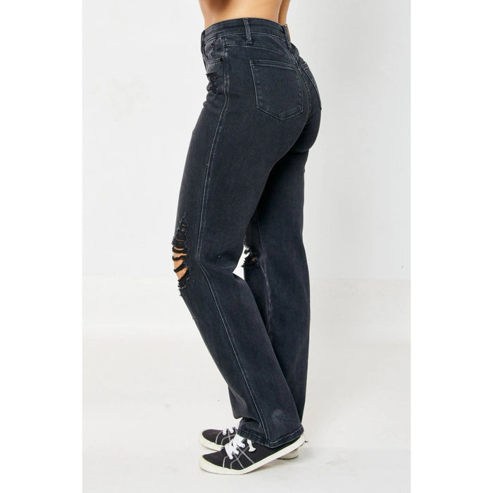 Judy Blue High Waist Rigid Magic 90's Knee Destroy Straight - LECCE