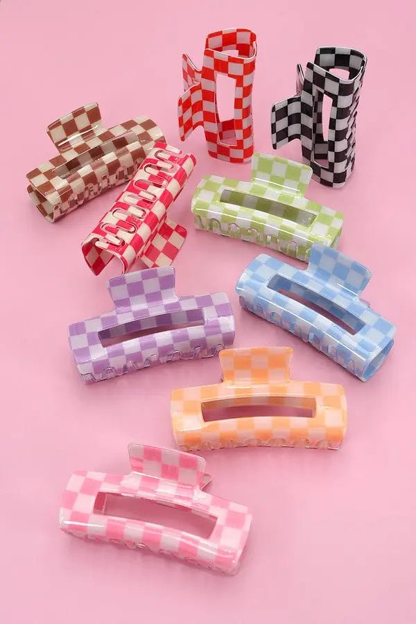 Jumbo Resin Checker Hair Claw Clips