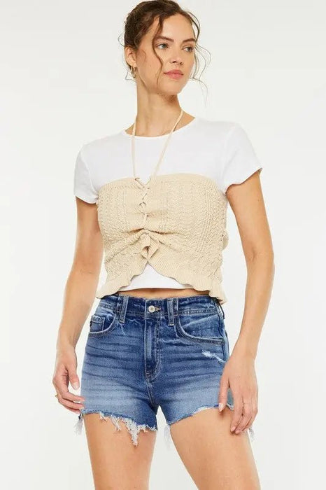 KanCan High Rise Denim Shorts - LECCE