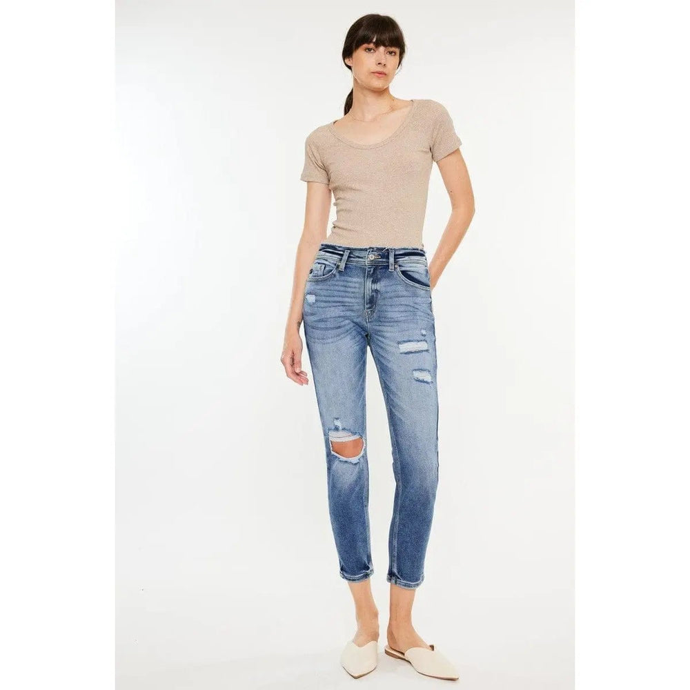 Kancan High Rise Distressed Mom Jeans - LECCE