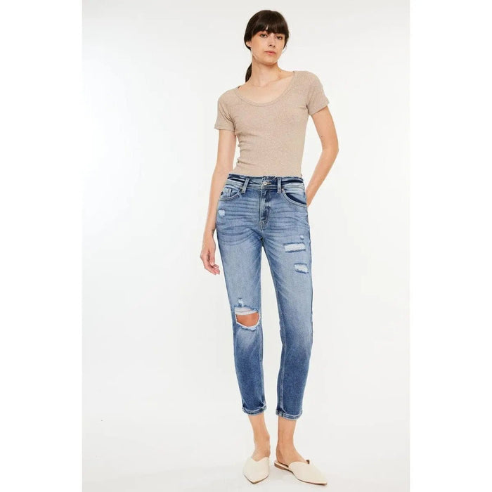 Kancan High Rise Distressed Mom Jeans - LECCE