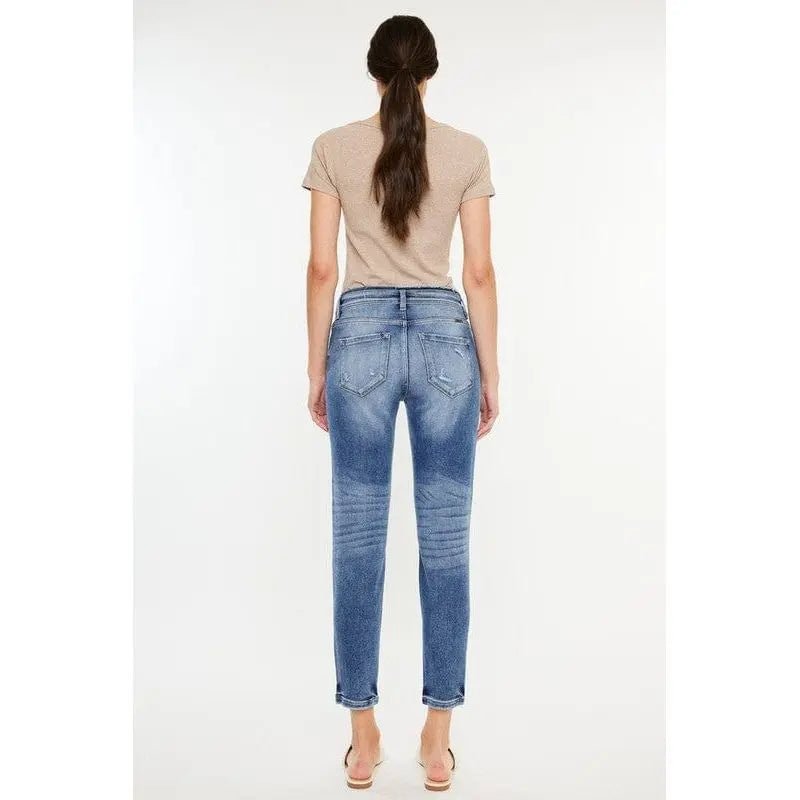 Kancan High Rise Distressed Mom Jeans - LECCE