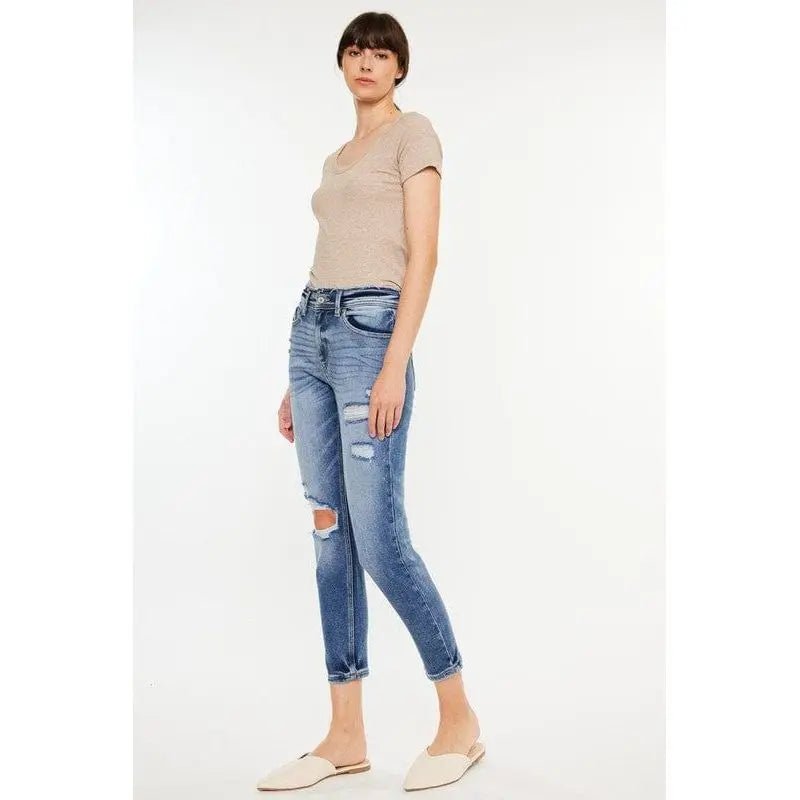 Kancan High Rise Distressed Mom Jeans - LECCE