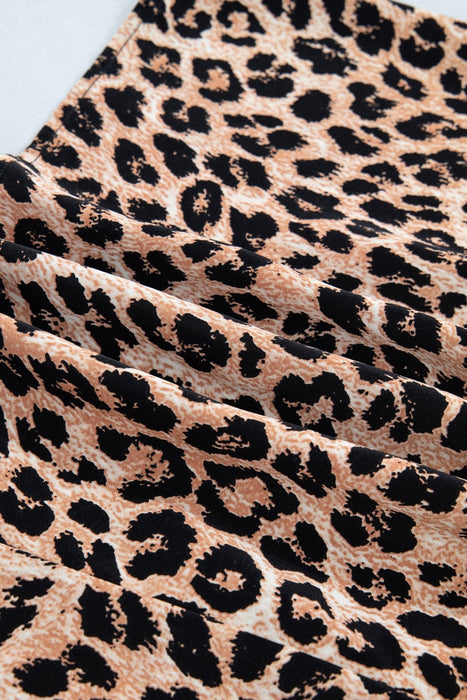Khaki Cheetah Print Wide Leg Jumpsuit with Lace & Ruffle Detail - LECCE