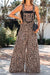 Khaki Cheetah Print Wide Leg Jumpsuit with Lace & Ruffle Detail - LECCE