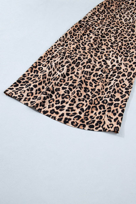 Khaki Cheetah Print Wide Leg Jumpsuit with Lace & Ruffle Detail - LECCE