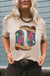 Khaki Sequined Western Boots Crew Neck Graphic Tee - LECCE