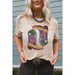 Khaki Sequined Western Boots Crew Neck Graphic Tee - LECCE