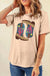 Khaki Sequined Western Boots Crew Neck Graphic Tee - LECCE