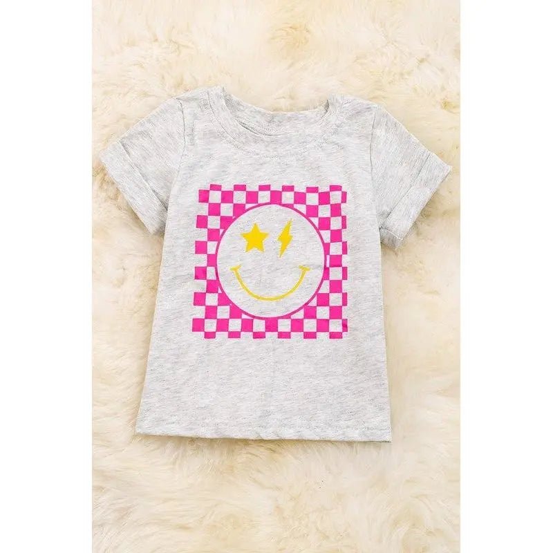 Kids Happy Emoji With Checker Printed Tee