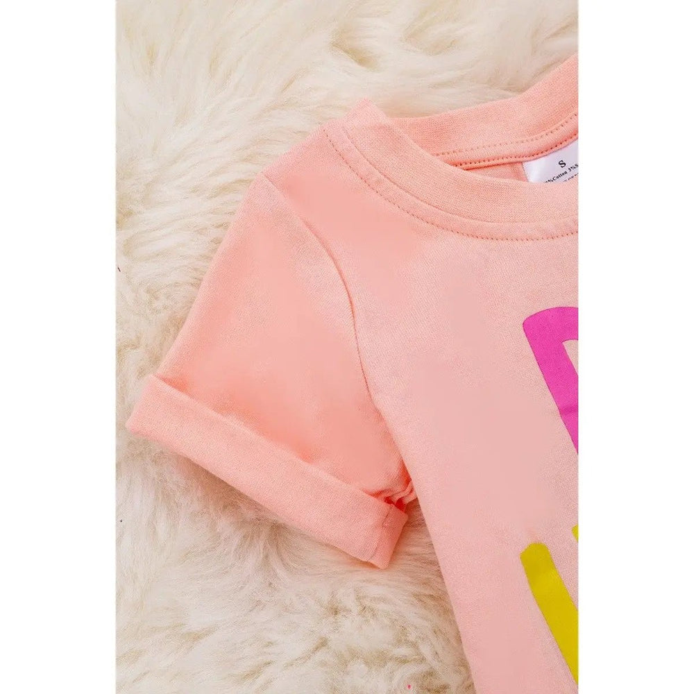 Kids Peach Tee Shirt With Folded Sleeves. - LECCE
