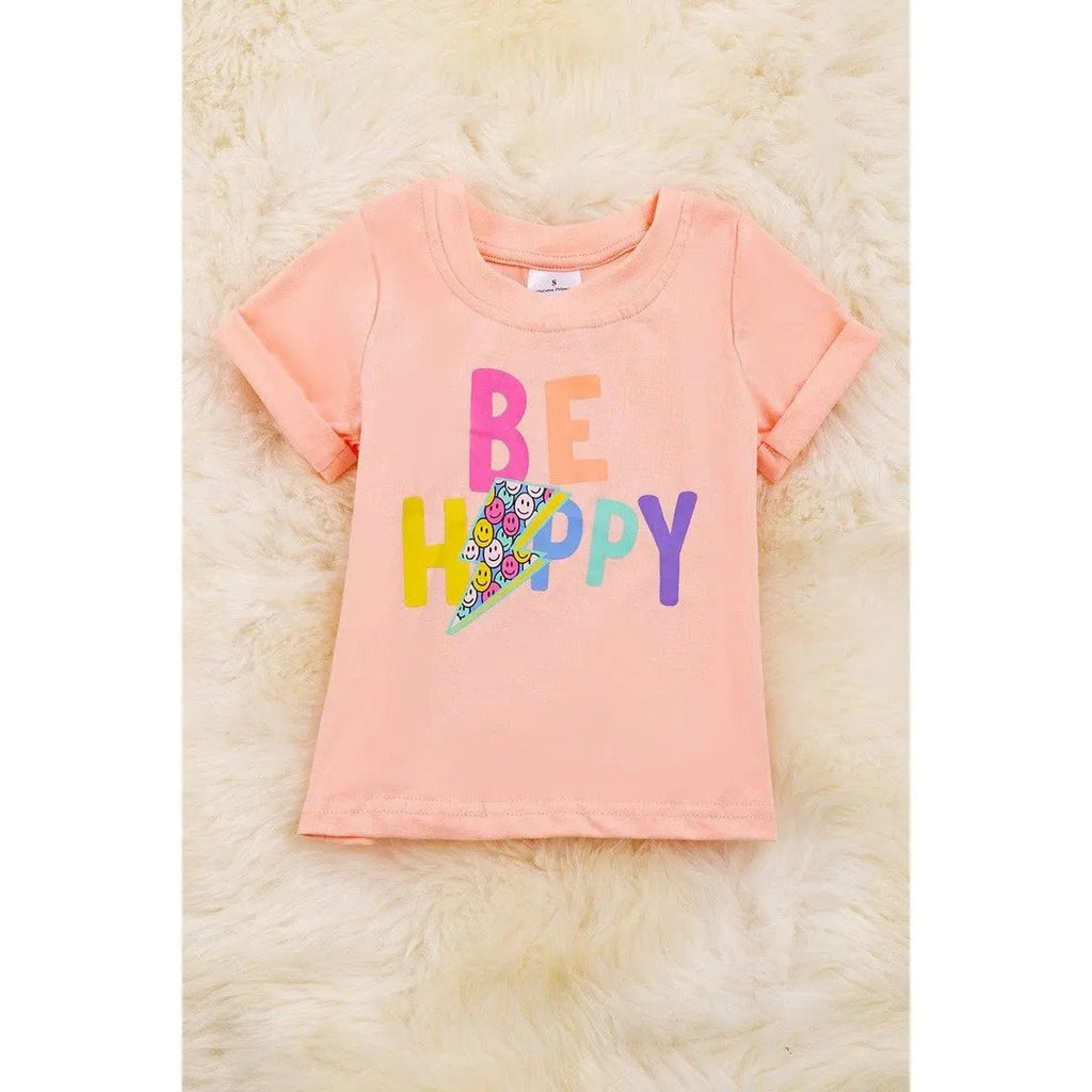 Kids Peach Tee Shirt With Folded Sleeves.