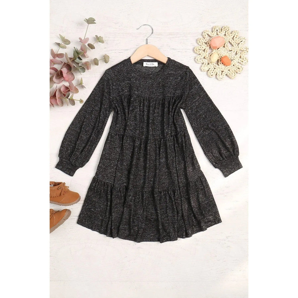 Kids Puff Long Sleeve Tiered Hacci Brushed Dress - LECCE