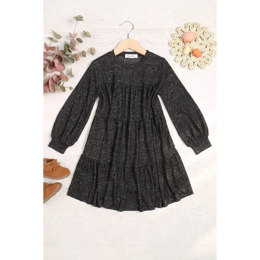 Kids Puff Long Sleeve Tiered Hacci Brushed Dress - LECCE