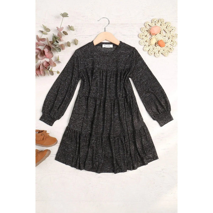 Kids Puff Long Sleeve Tiered Hacci Brushed Dress - LECCE