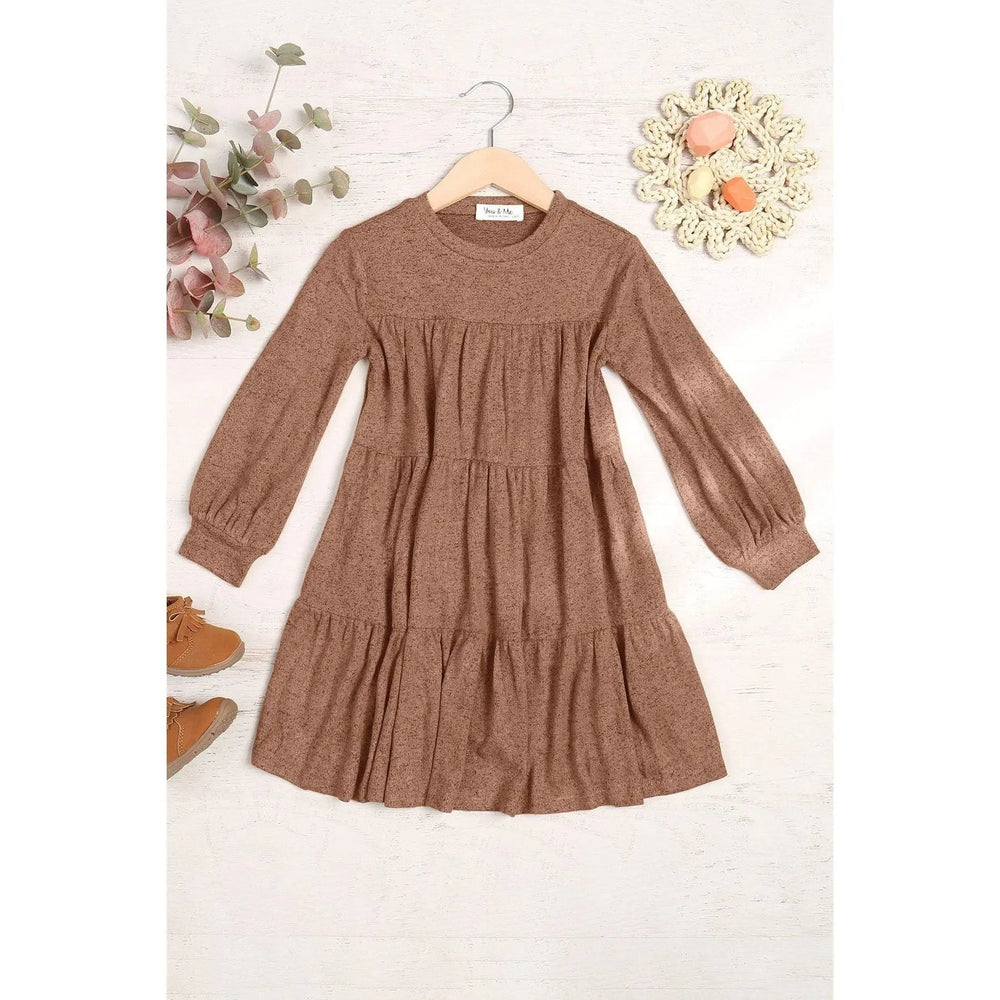 Kids Puff Long Sleeve Tiered Hacci Brushed Dress - LECCE