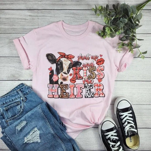 Kiss Me Heifer Cow T-Shirt - Funny Western Valentine's Tee - LECCE