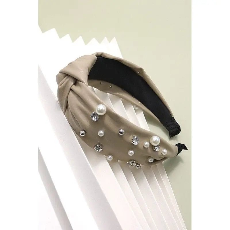 Knotted Faux Pearl Rhinestone Headband Hair Band - LECCE