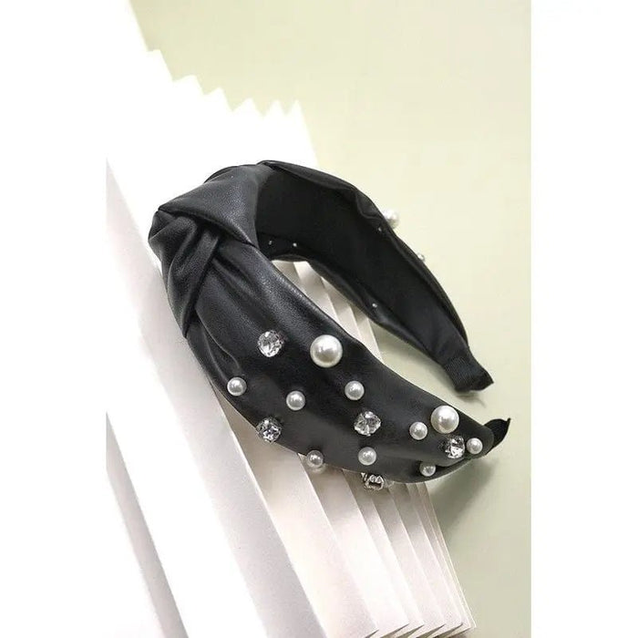 Knotted Faux Pearl Rhinestone Headband Hair Band - LECCE