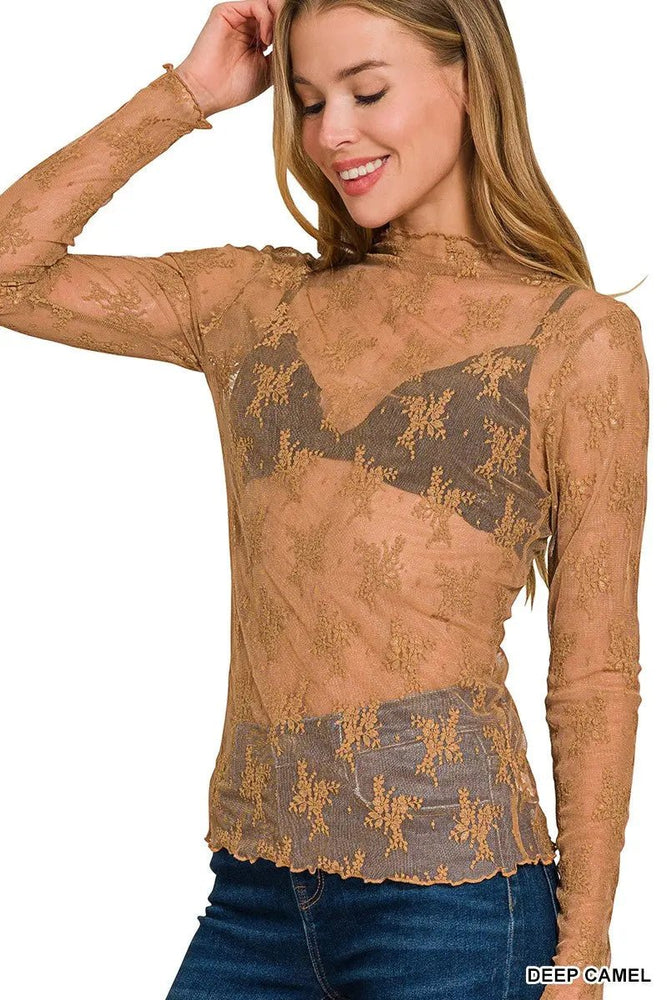 Lace See - through Layering Short Sleeve Top - LECCE