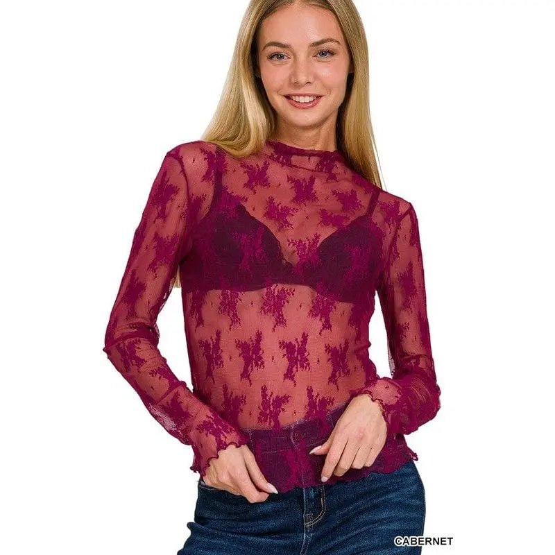 Lace See - through Layering Short Sleeve Top - LECCE
