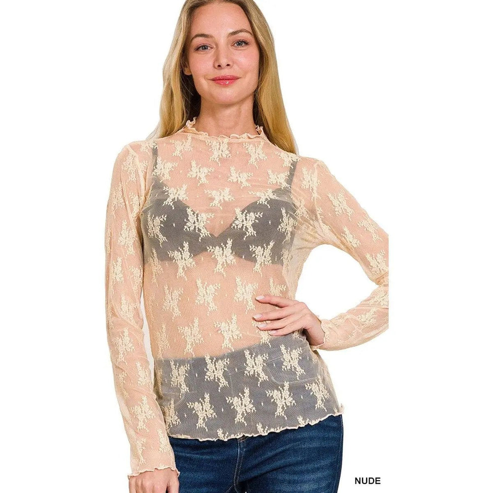 Lace See - through Layering Short Sleeve Top - LECCE