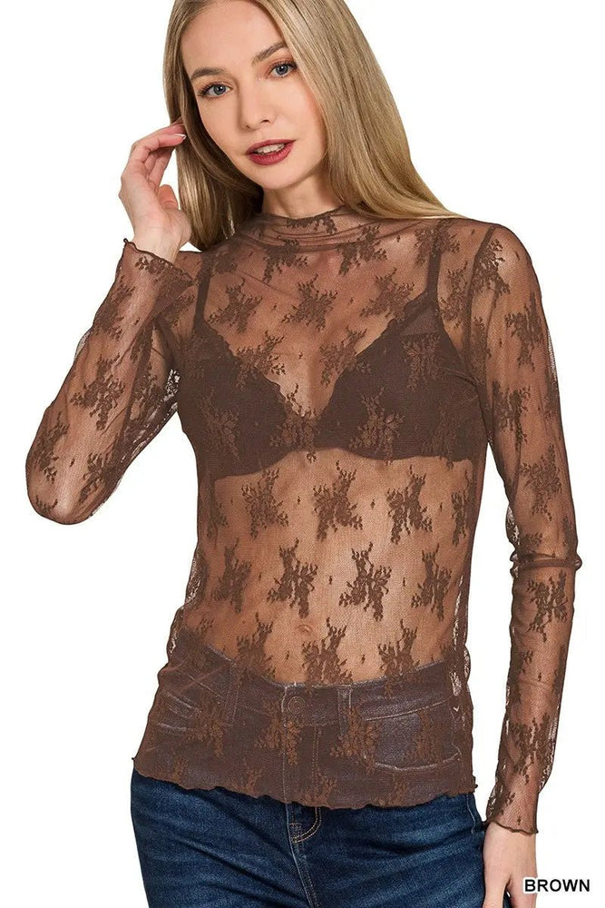 Lace See - through Layering Short Sleeve Top - LECCE