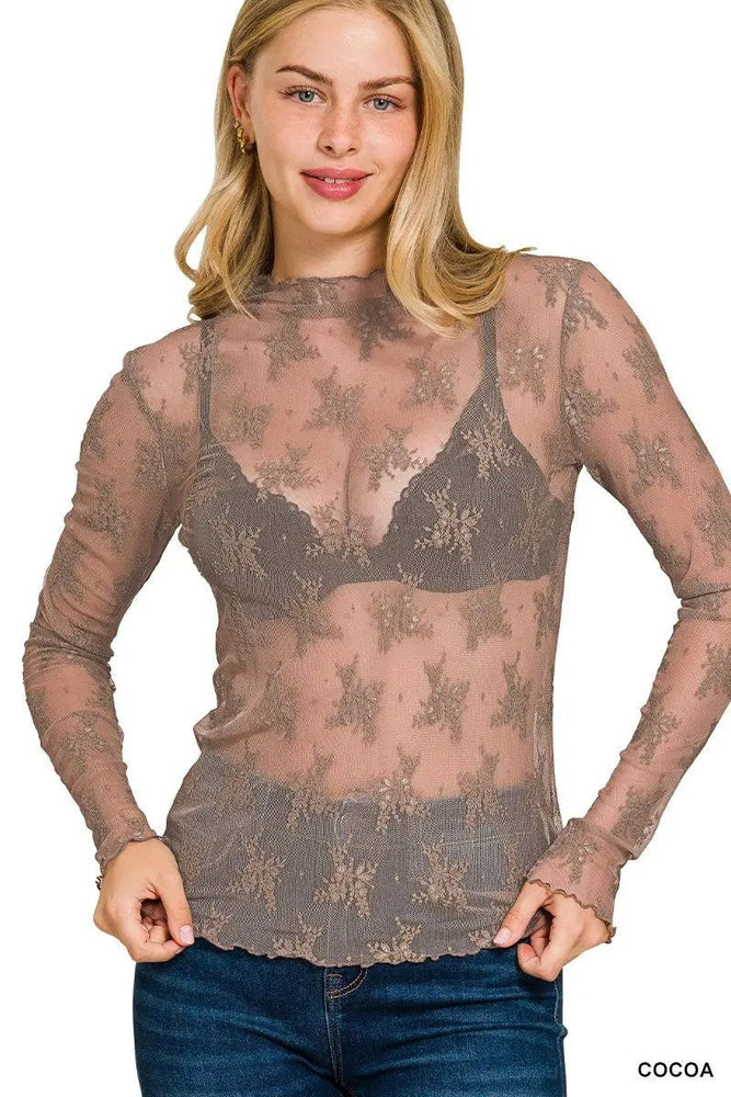 Lace See - through Layering Short Sleeve Top - LECCE