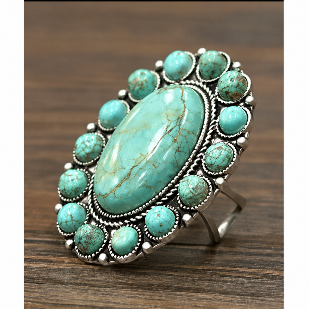 Anillo ajustable de turquesa natural de 2" de largo