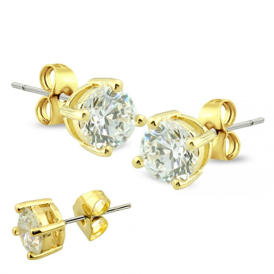 10mm Gold/Clear Round CZ Stud Earrings