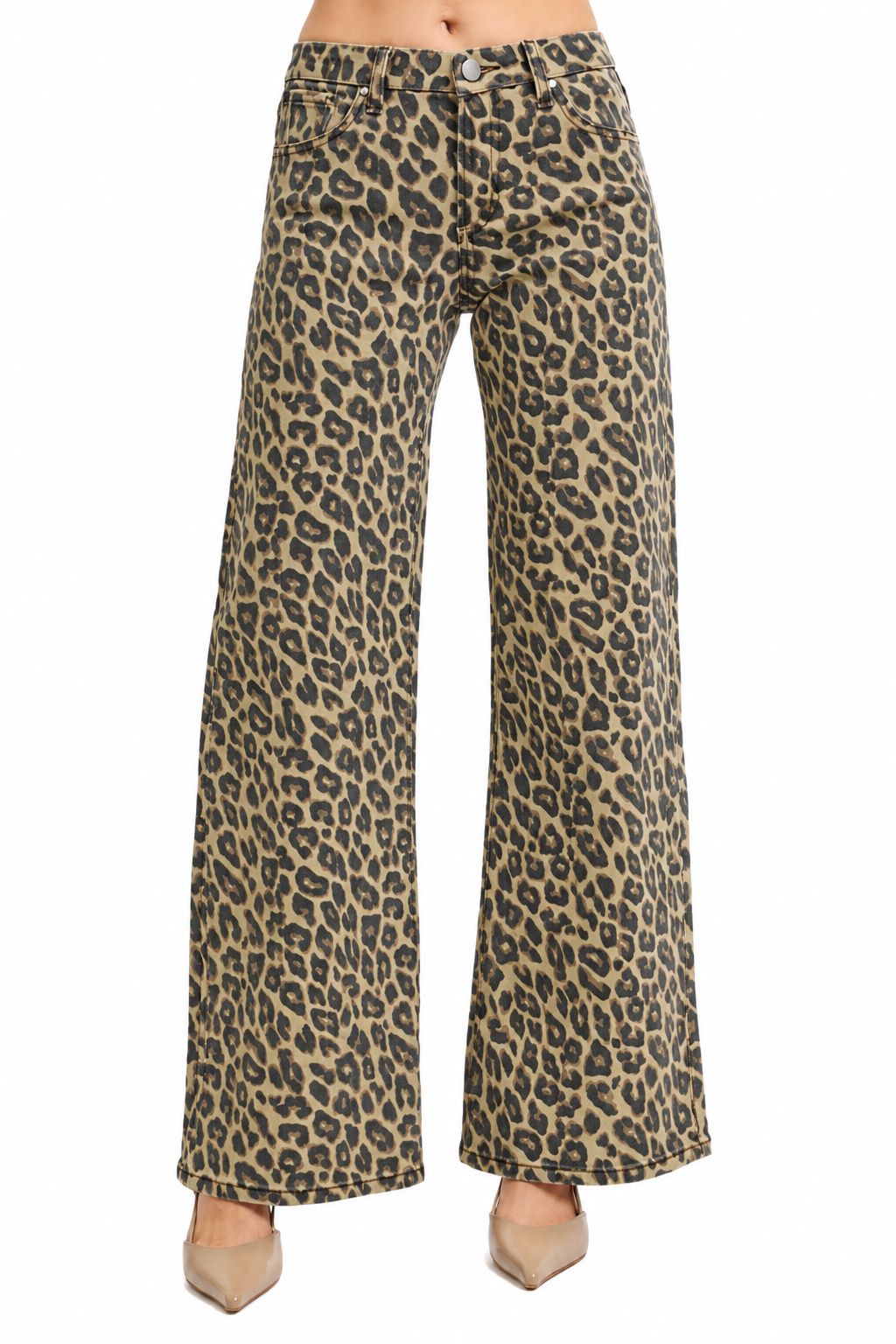 Mid Rise Wide Leopard Print Pants