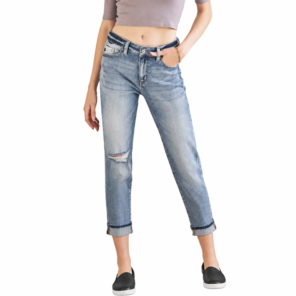 KanCan High rise hem detail mom jean