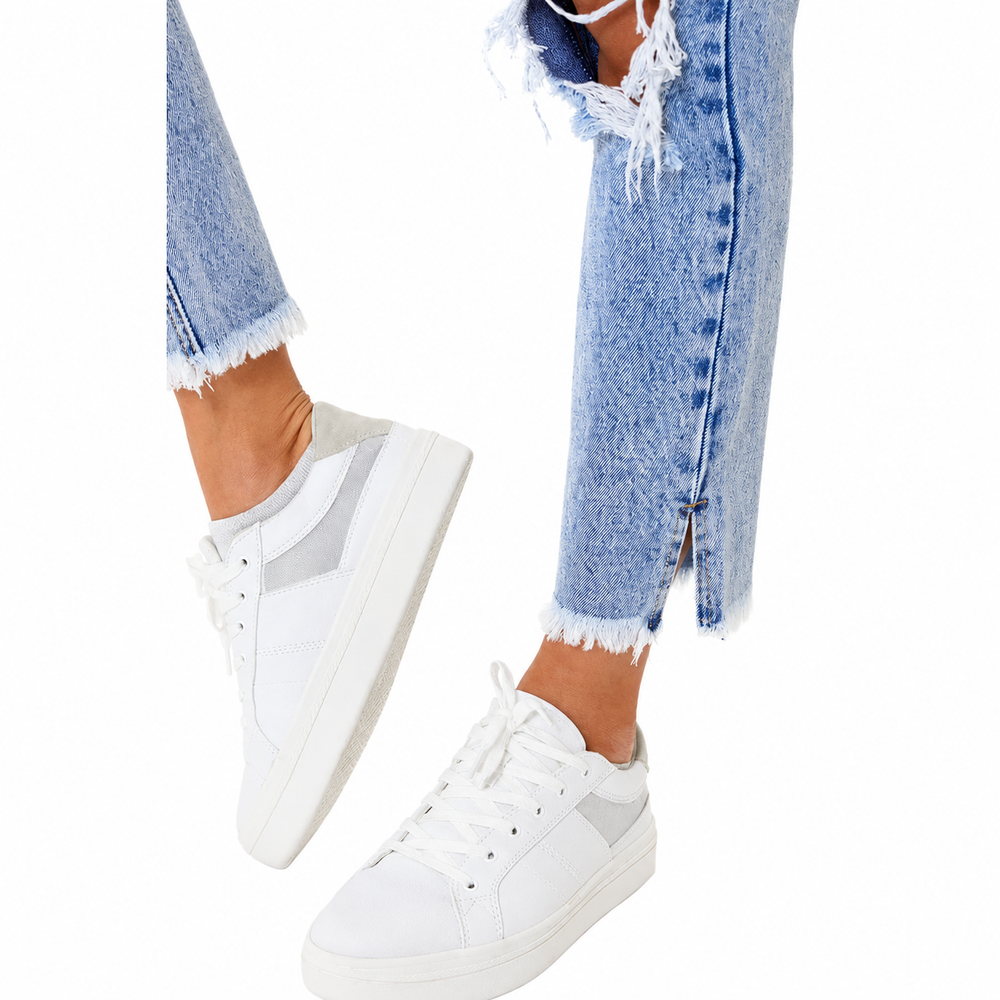 Kancan high rise distressed mom jeans — white background view 2