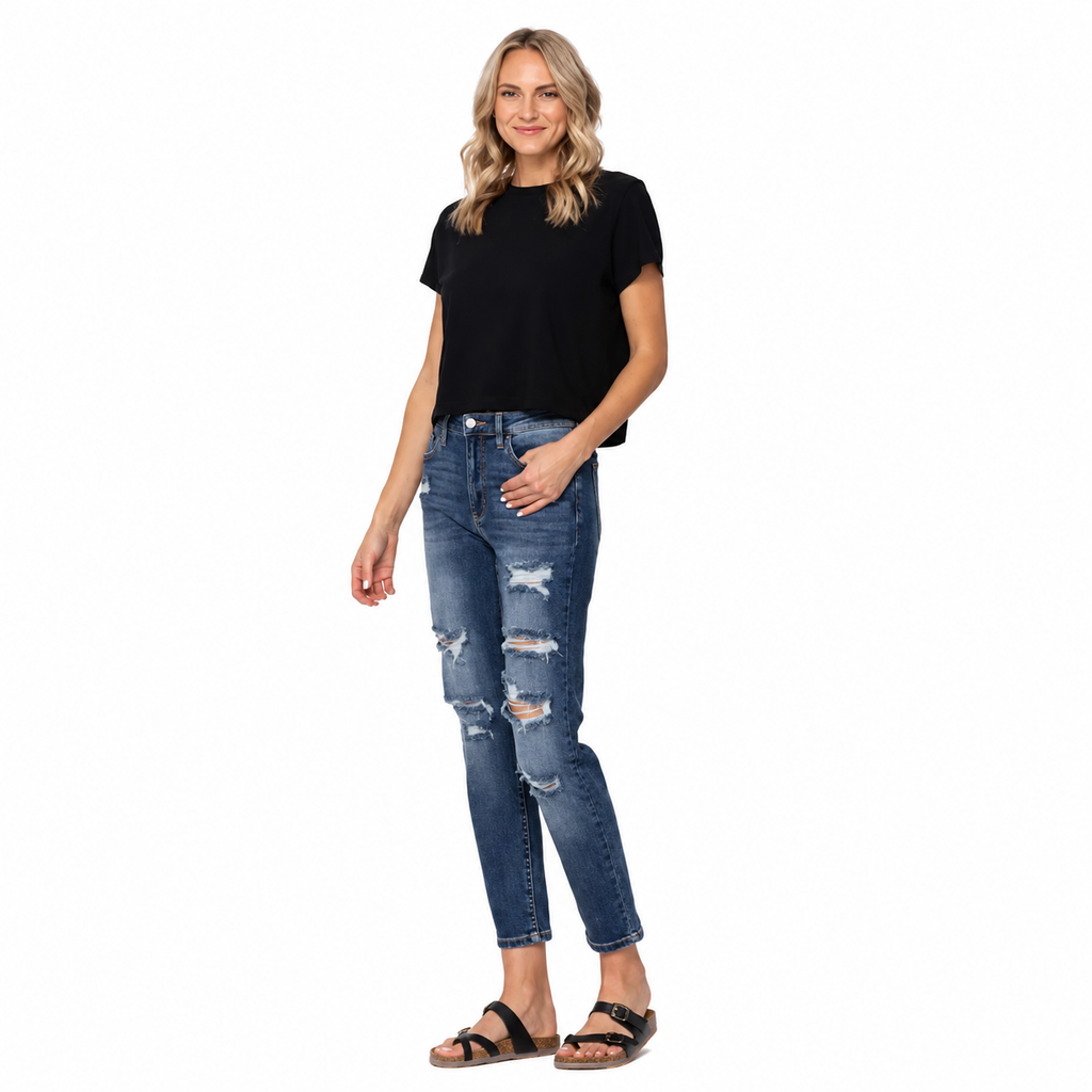 High-rise distressed boyfriend- Judy Blue Jeans