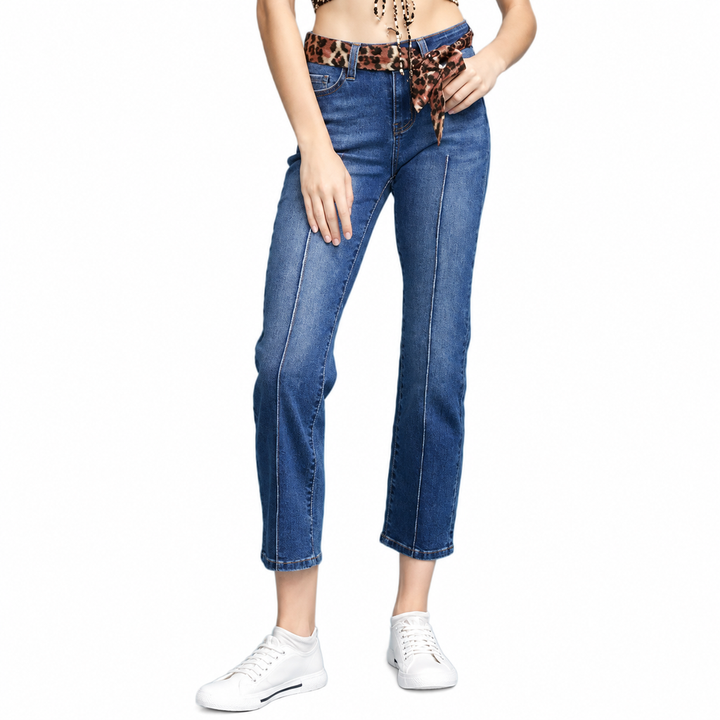 CROPPED STRAIGHT LEG WITH LEOPARD CHEETAH SASH/BELT JEANS